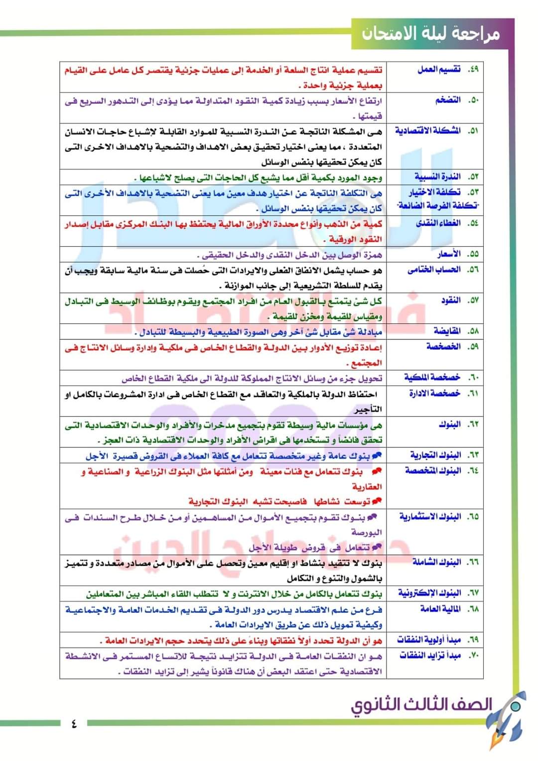 ملخص مادة الاقتصاد للثانوية العامة 2024