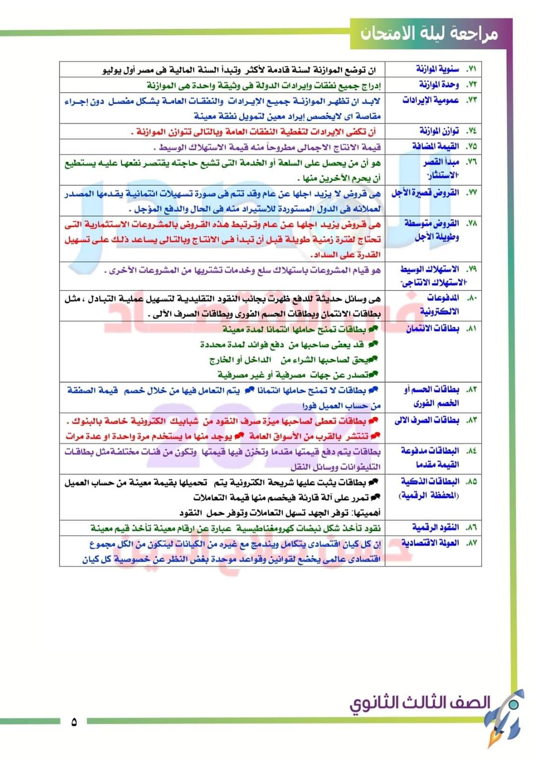 مراجعة اقتصاد للصف الثالث الثانوي 2024