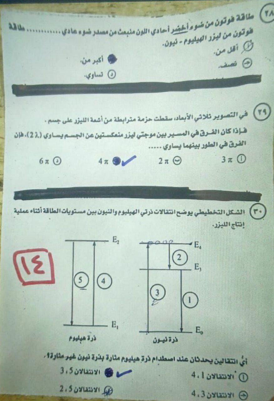 إجابة امتحان الفيزياء للصف الثالث الثانوي 2025