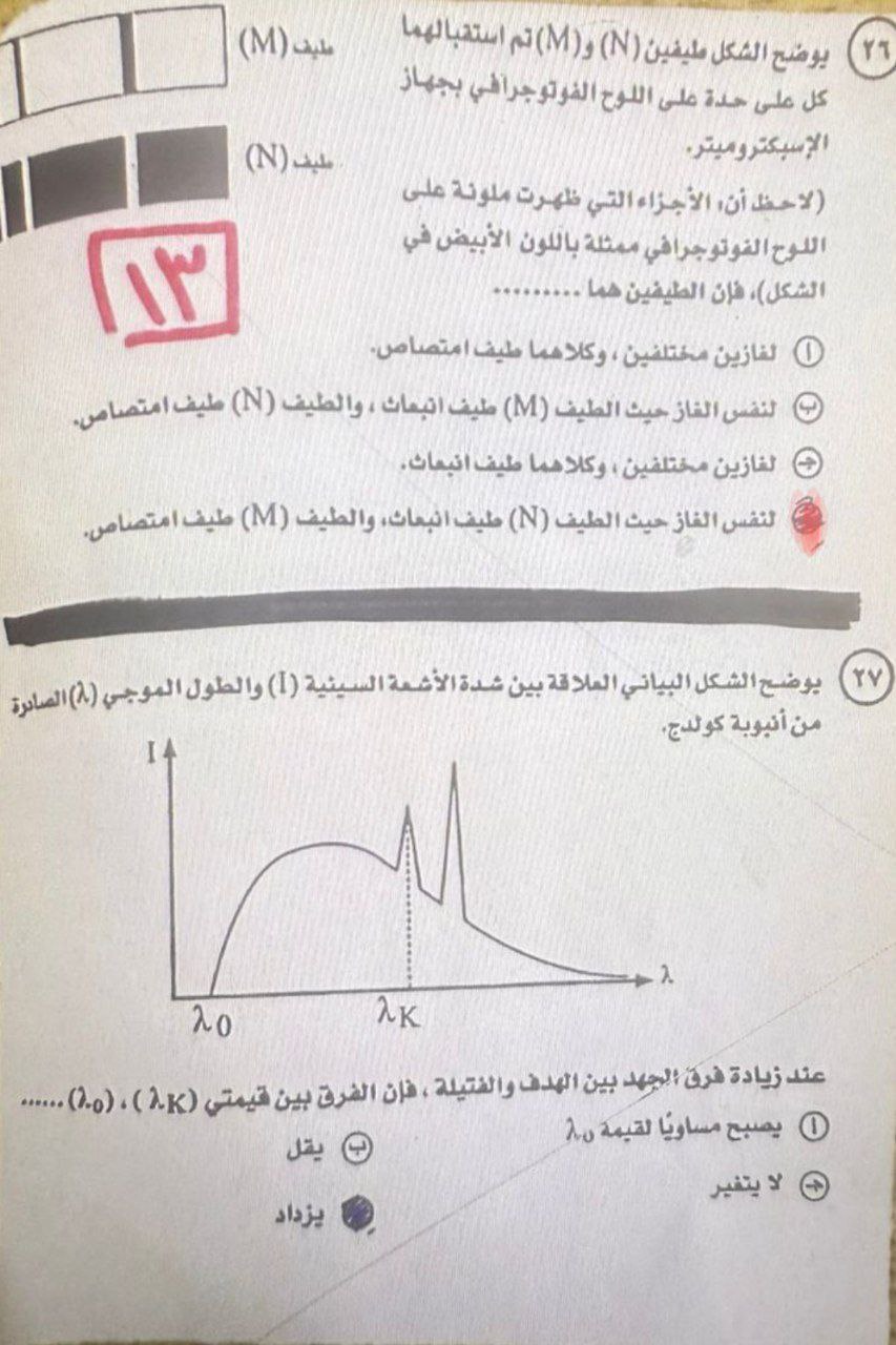 إجابة امتحان الفيزياء للصف الثالث الثانوي 2025