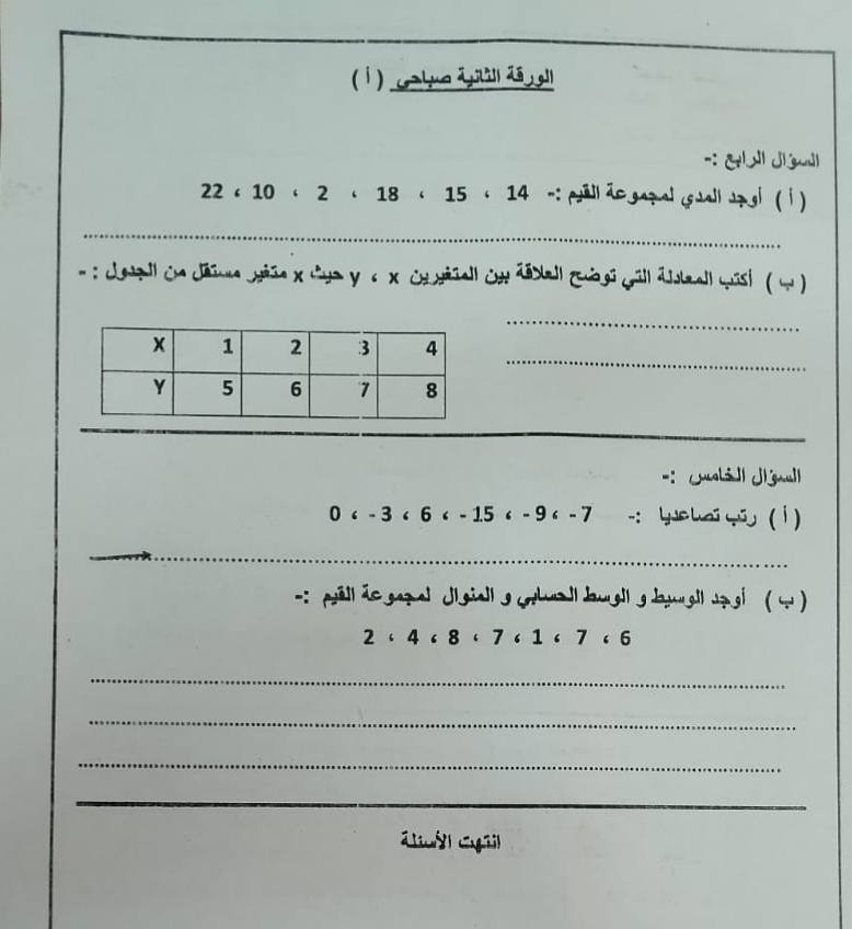 امتحان مادة الرياضيات لسادسة ابتدائي الترم الأول 2026 الدقهلية