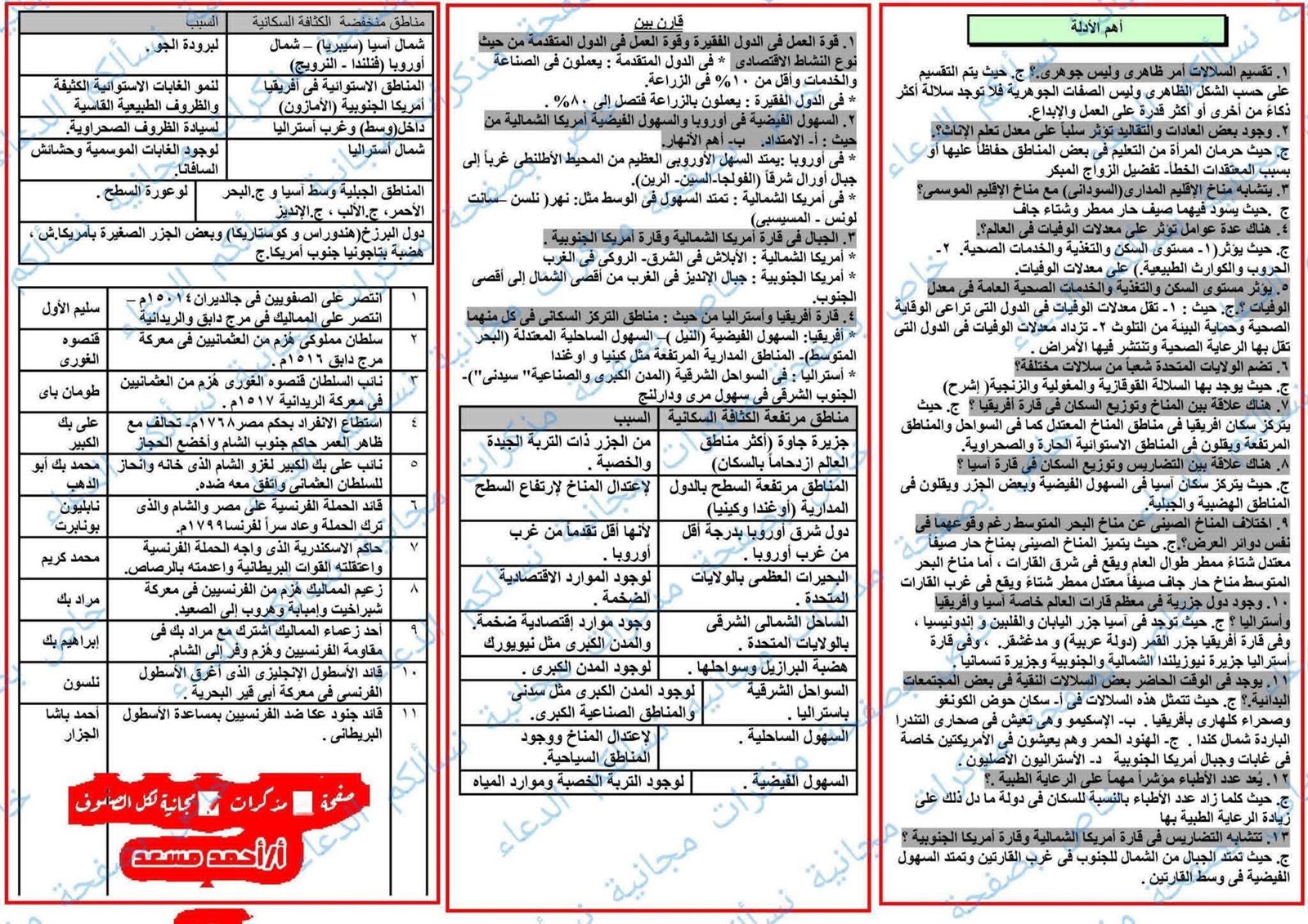 مراجعة ليلة الامتحان بمادة الدراسات للصف الثالث الإعدادي