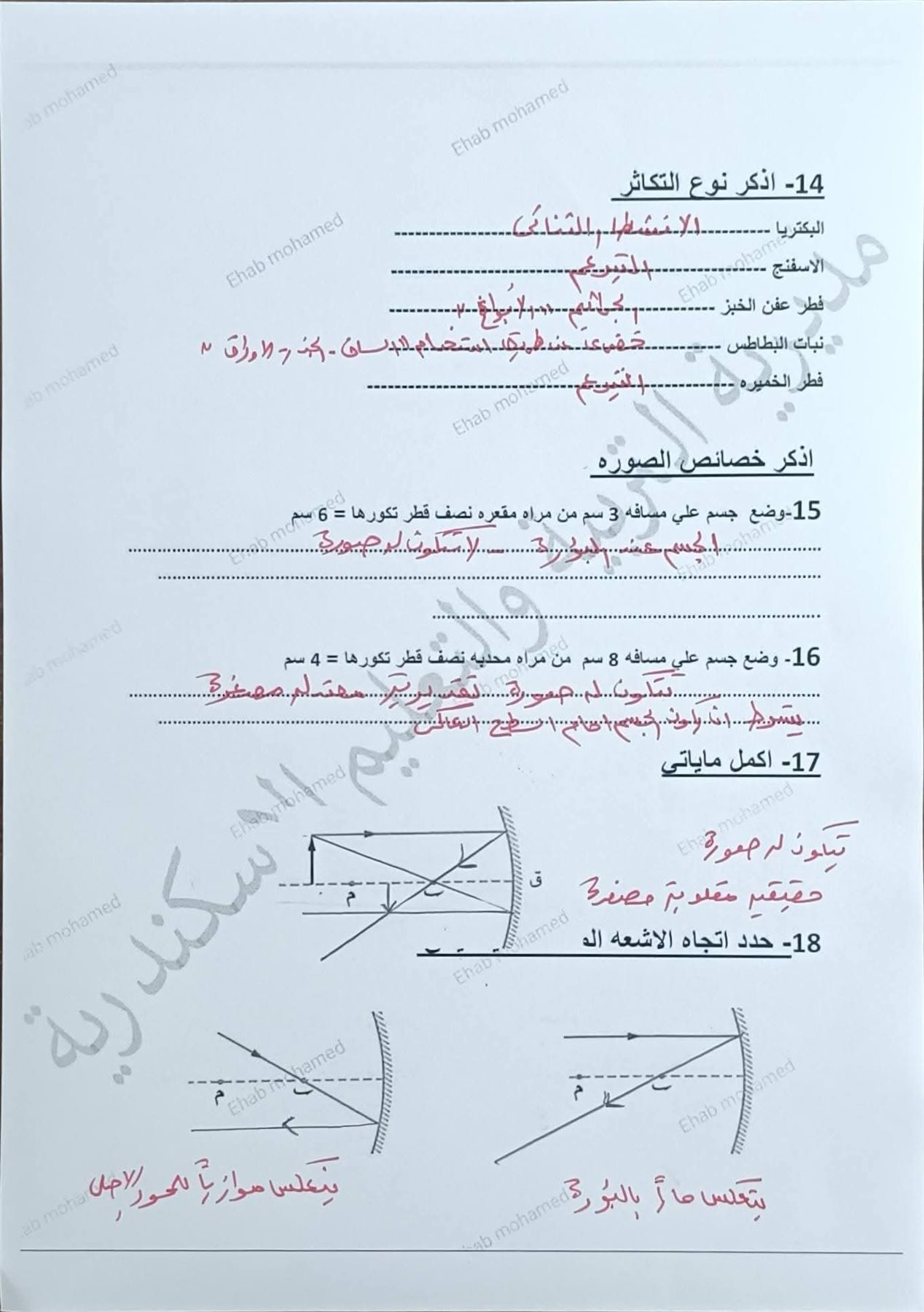 حل نموذج امتحان العلوم للشهادة الإعدادية ترم أول 2026