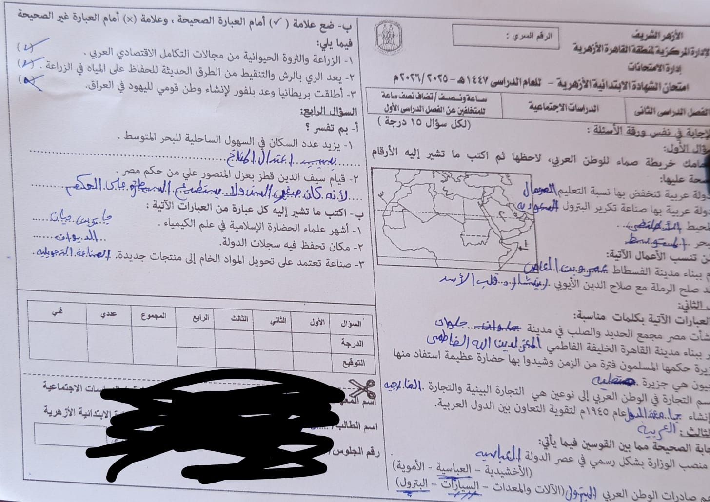  حل امتحان الدراسات للشهادة الابتدائية الأزهرية 2026 الترم الثاني