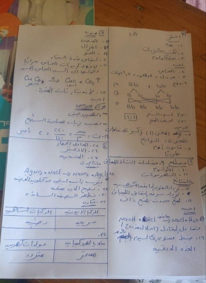 حل امتحان العلوم للشهادة الإعدادية 2026 القاهرة