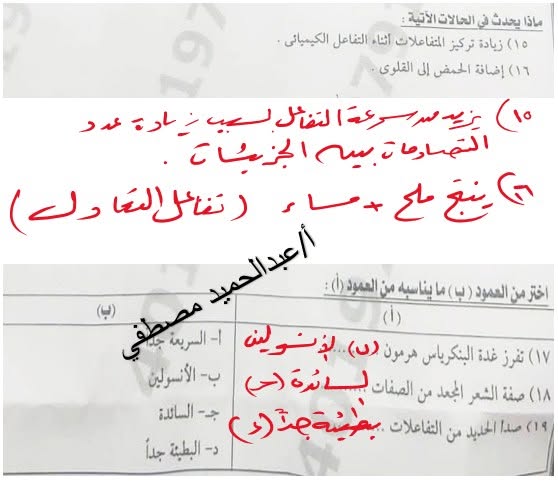 إجابة امتحان العلوم للشهادة الإعدادية 2026 الإسكندرية