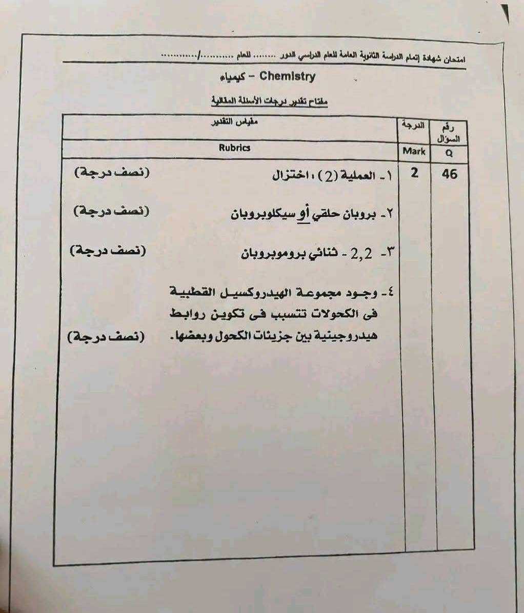 الثانوية العامة 2026.. نموذج إجابة امتحان الكيمياء الرسمي