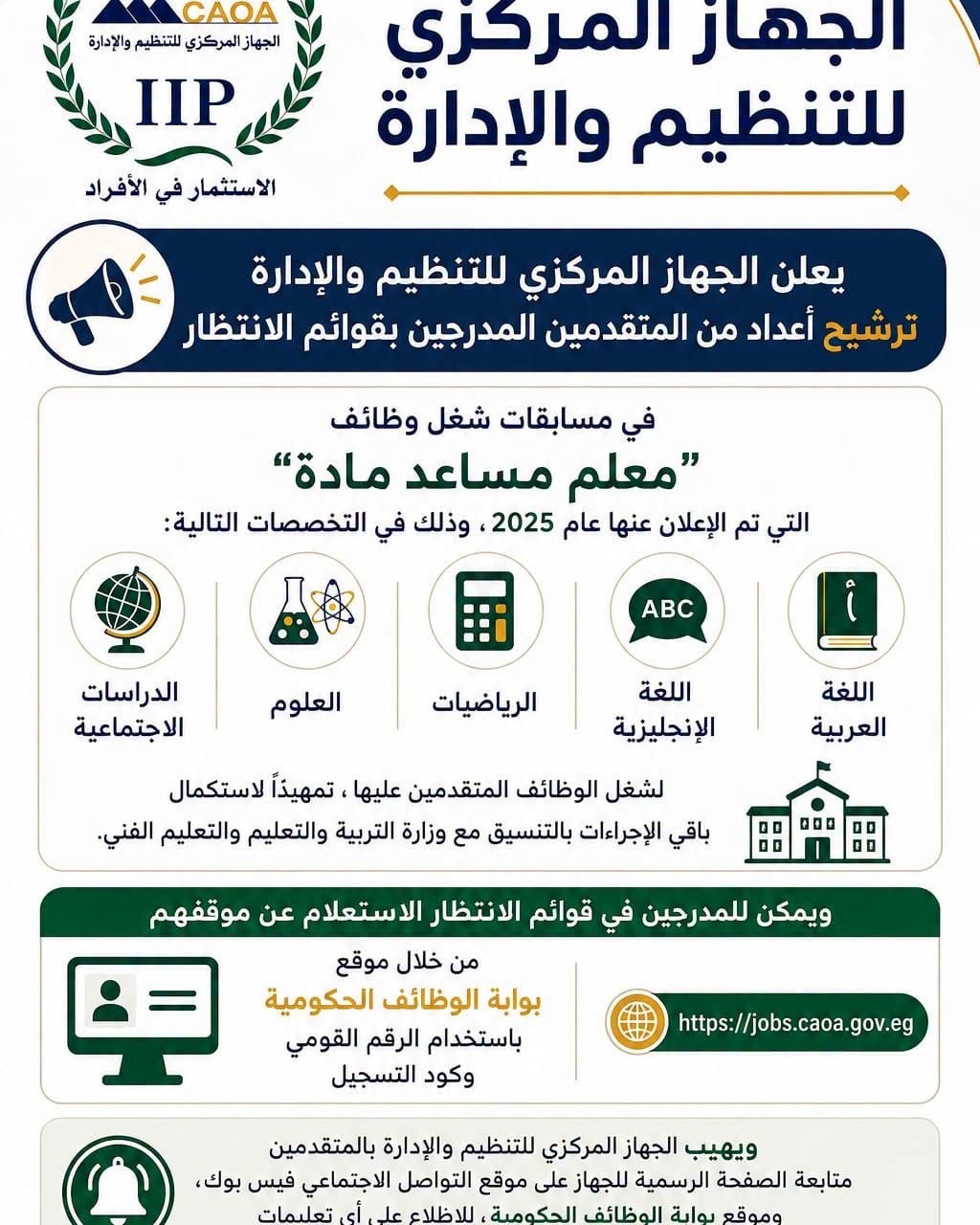 بشرى سارة لقوائم الانتظار بمسابقة تعيين معلمين مساعدين بـ5 تخصصات