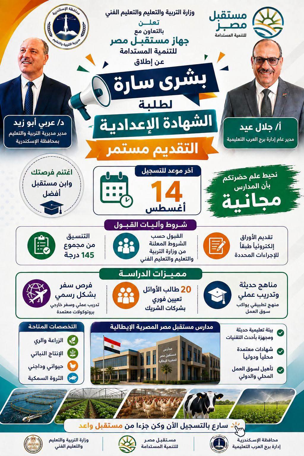 انطلاق الدراسة بمدرسة مستقبل مصر "المصرية الإيطالية" بمحافظة الإسكندرية «الشروط ورابط التقديم» 