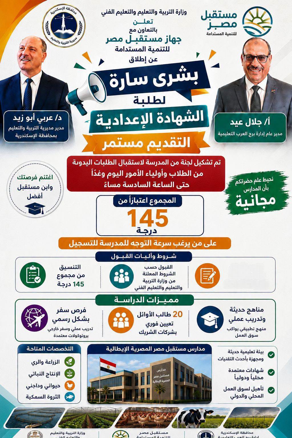 بـ145 درجة.. إتاحة التقدم لمدرسة مستقبل مصر "المصرية الإيطالية" بالإسكندرية "الشروط والتخصصات"