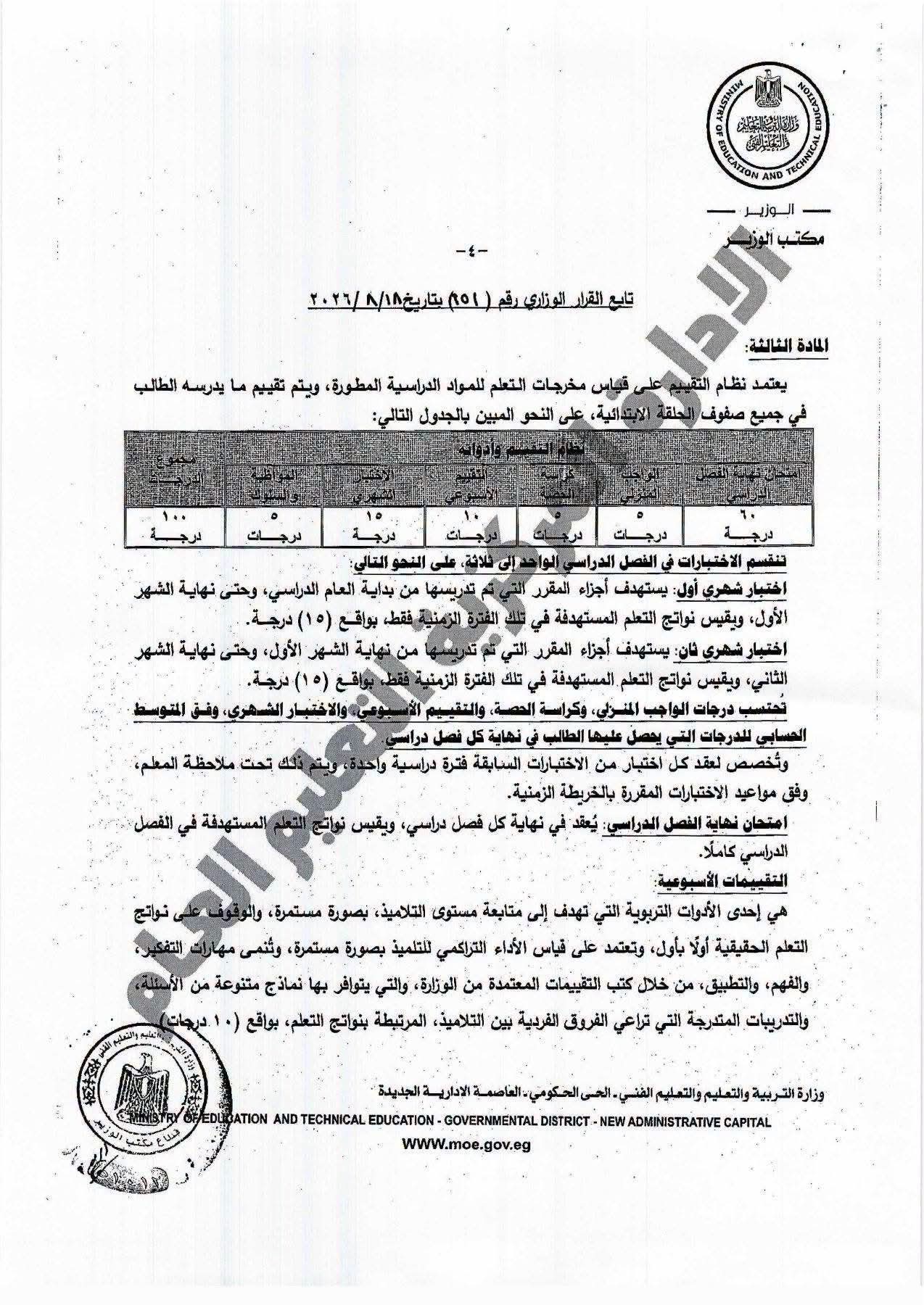 «التعليم» تعلن نظام الدراسة والتقييم وعدد الحصص لطلاب الابتدائي 2027