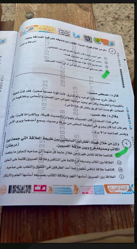 نموذج حل امتحان العربي للثانوية العامة الدور الثاني 2026