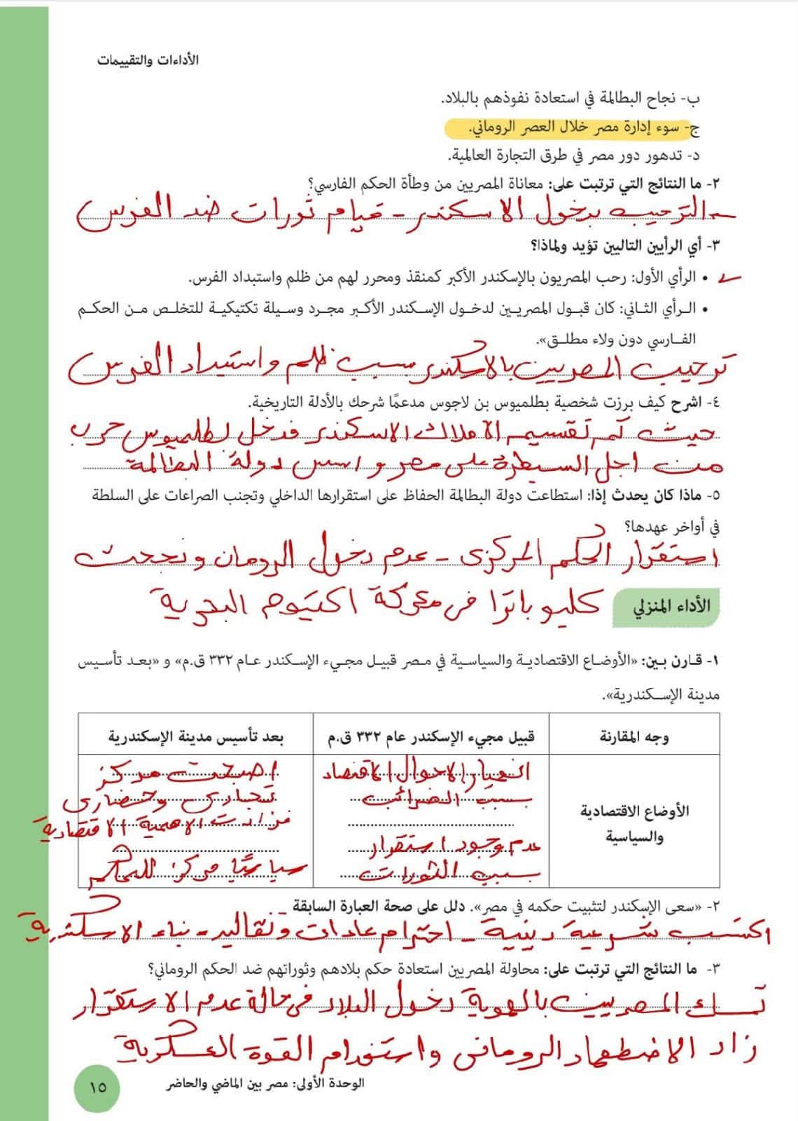 إجابة تقييمات وزارة التربية والتعليم تاريخ 2 بكالوريا 2027 الترم الأول الدرس الثاني